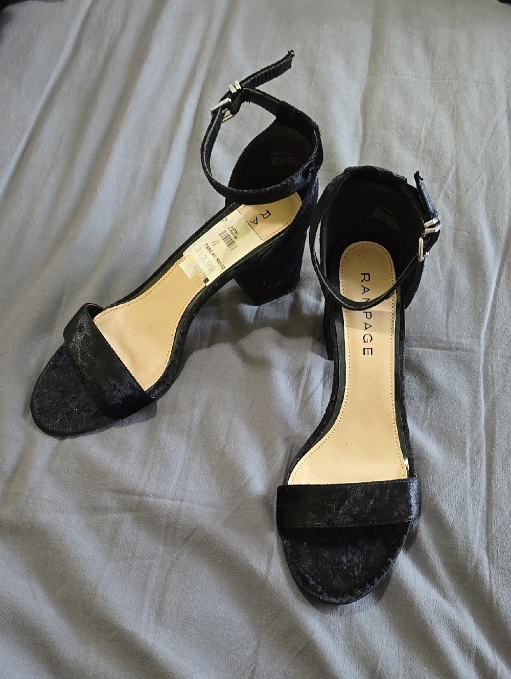 Rampage Black Velvet Ankle-Strap Block Heel Sandals - Size 11